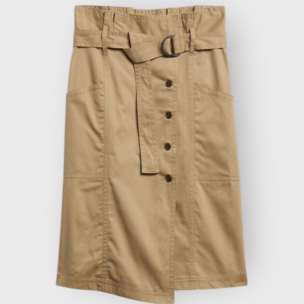 Banana Republic Heritage Pencil Midi Skirt Tall 0 Khaki Paperbag Waist Belted